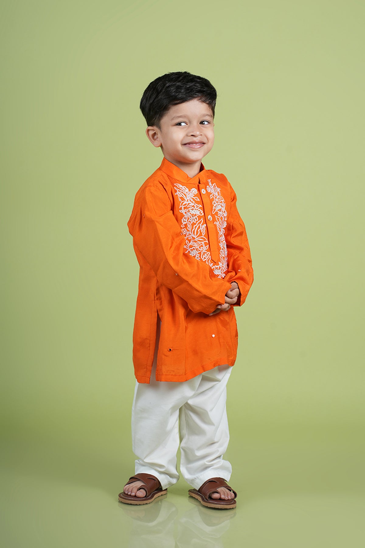 Orange Thread Work Kurta with Pyjama