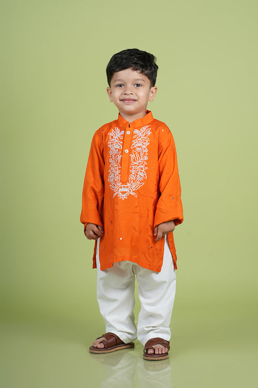 Orange Thread Work Kurta with Pyjama