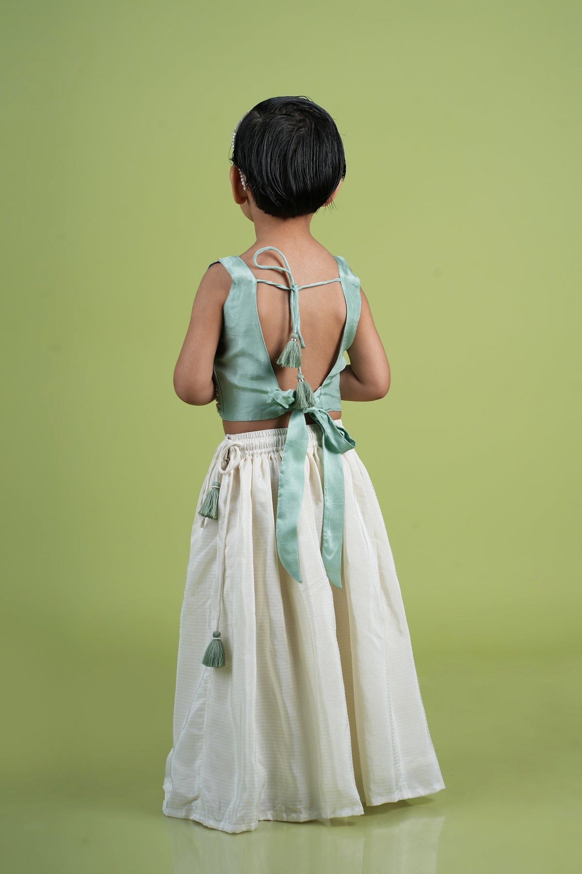 Mint Green Dori and Moti Hand Embroidered Palazzo Blouse Set