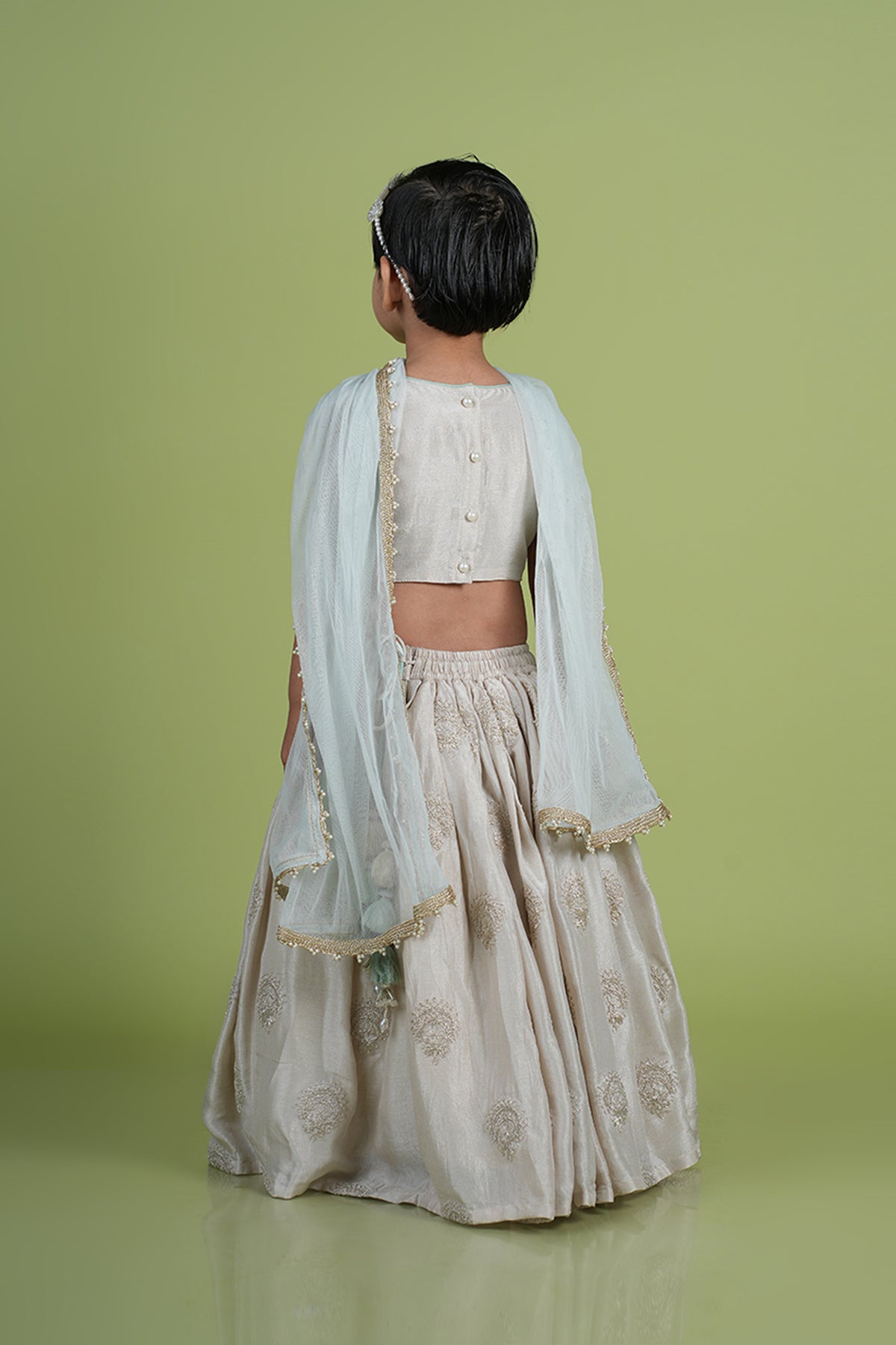 Off White Abla and Moti Hand Embroidered Lehenga Blouse Set