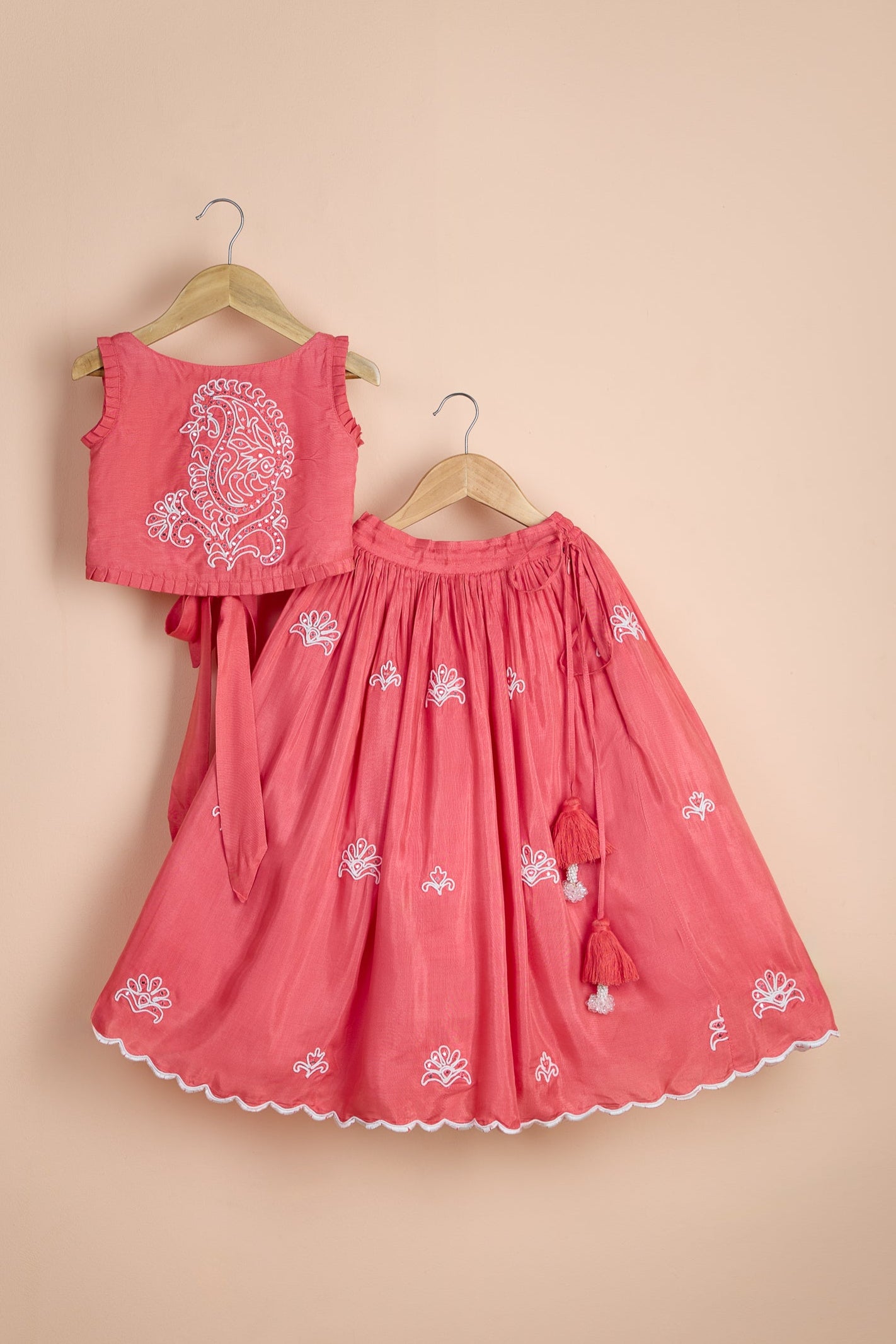 Nelumbo Dori Embroidered Top And Fringe Tassel Enhanced Lehenga