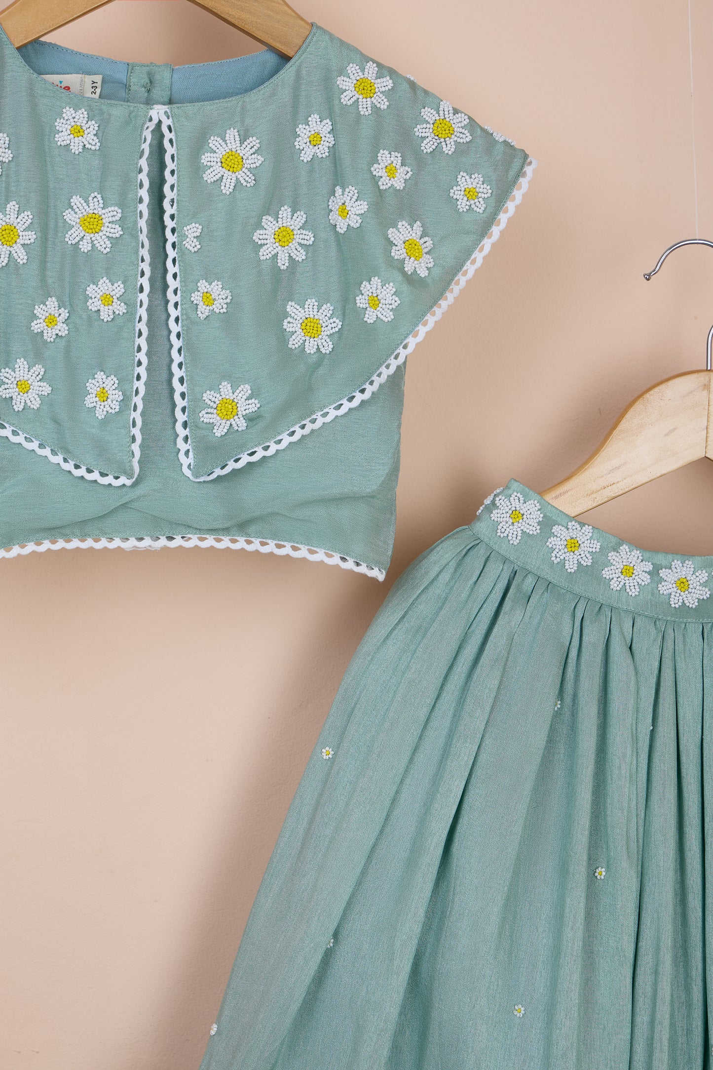 Bagiya Powder Blue Silk Frilled Lehenga Set For Girls