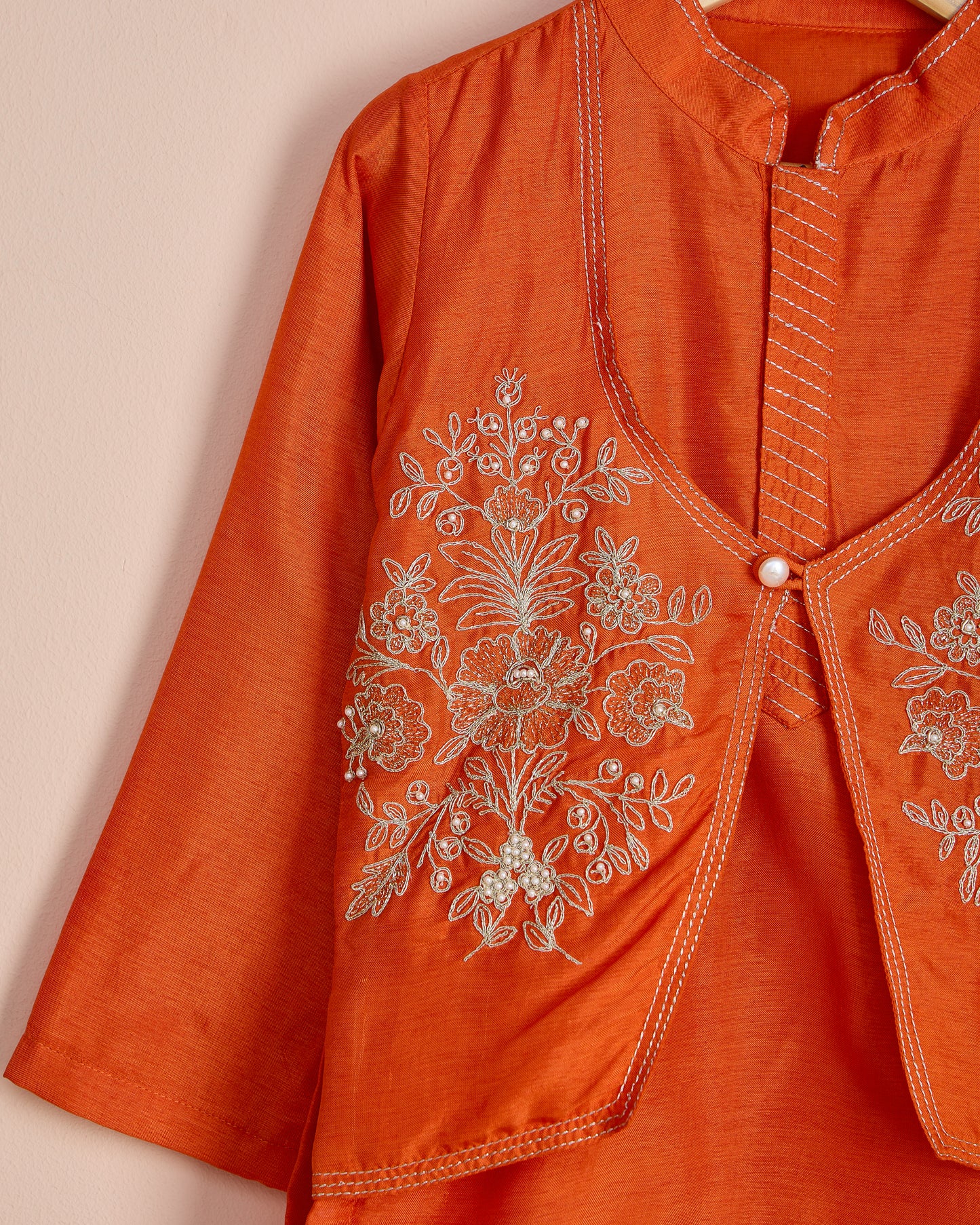 Rust Dori Moti Work Kurta Set