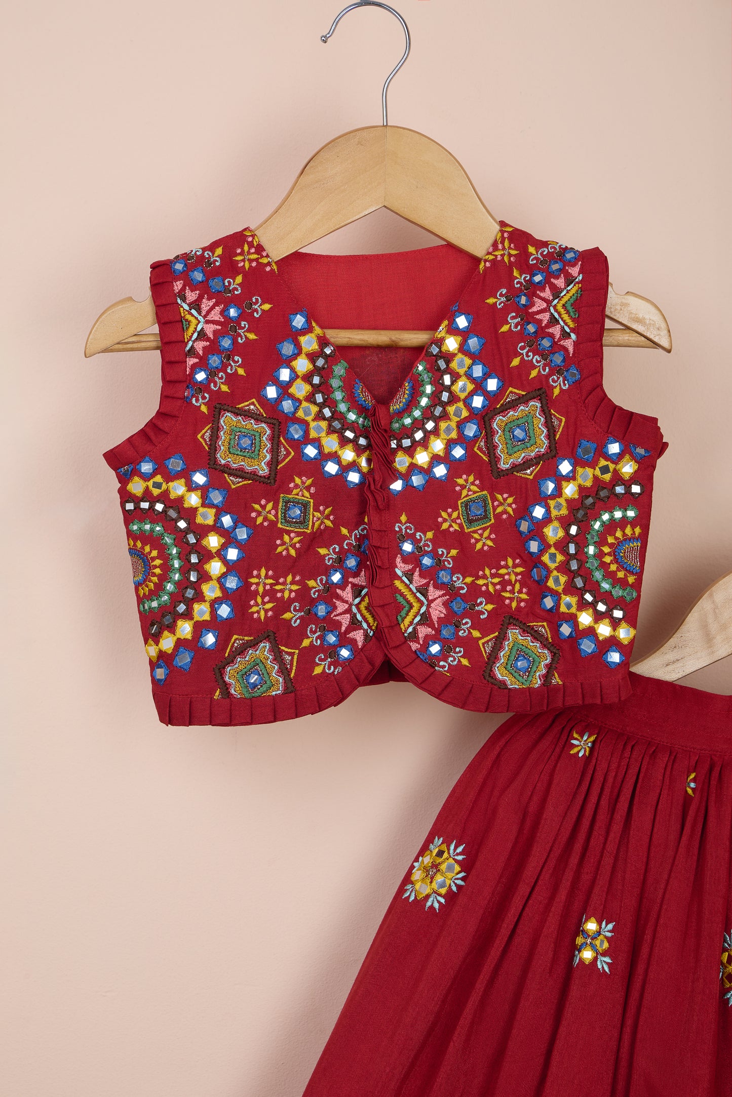Timri Embroidered Red Top And Flared Lehenga