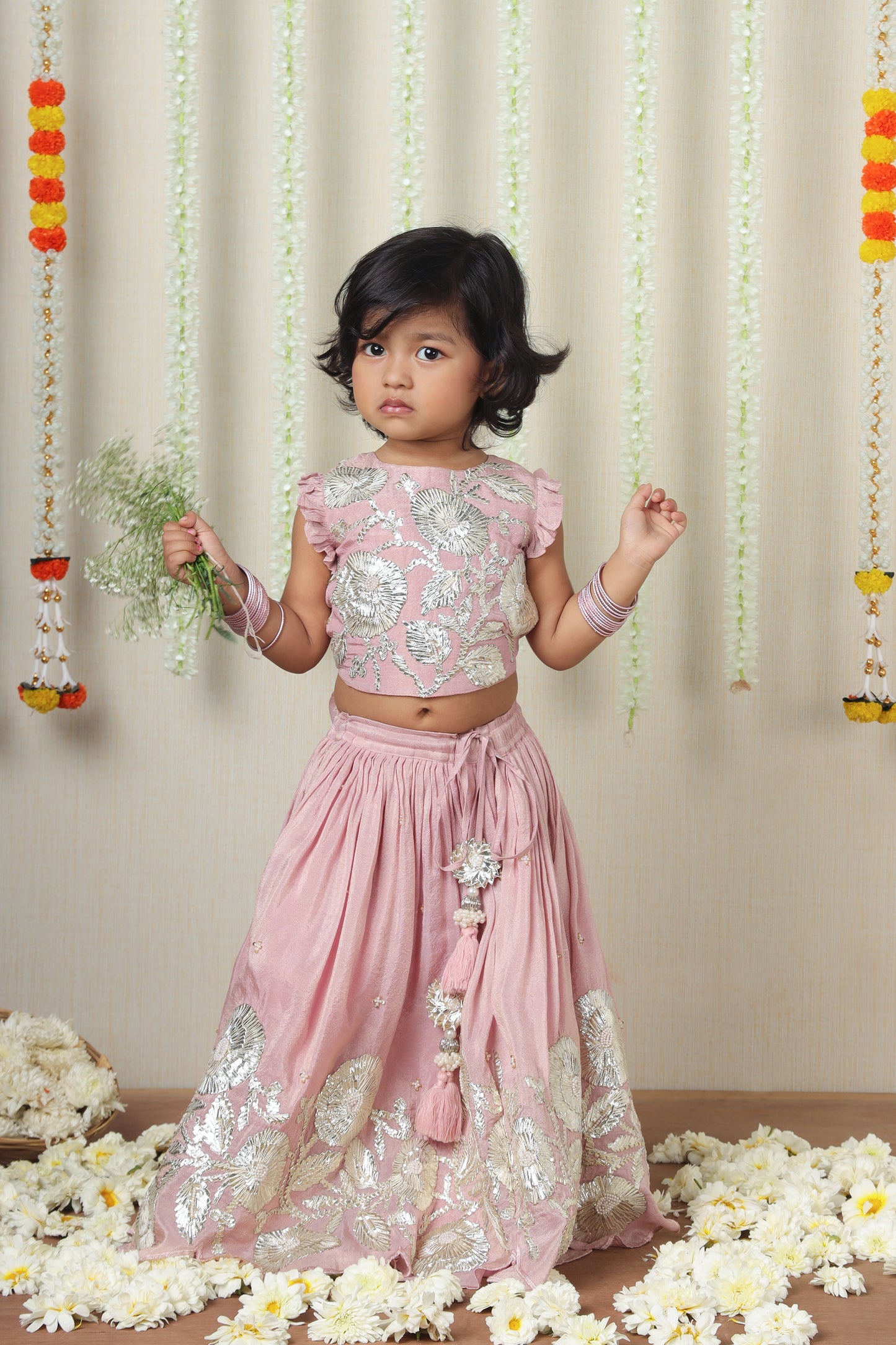 Pink Gota Work Embroidered Top And Lehenga