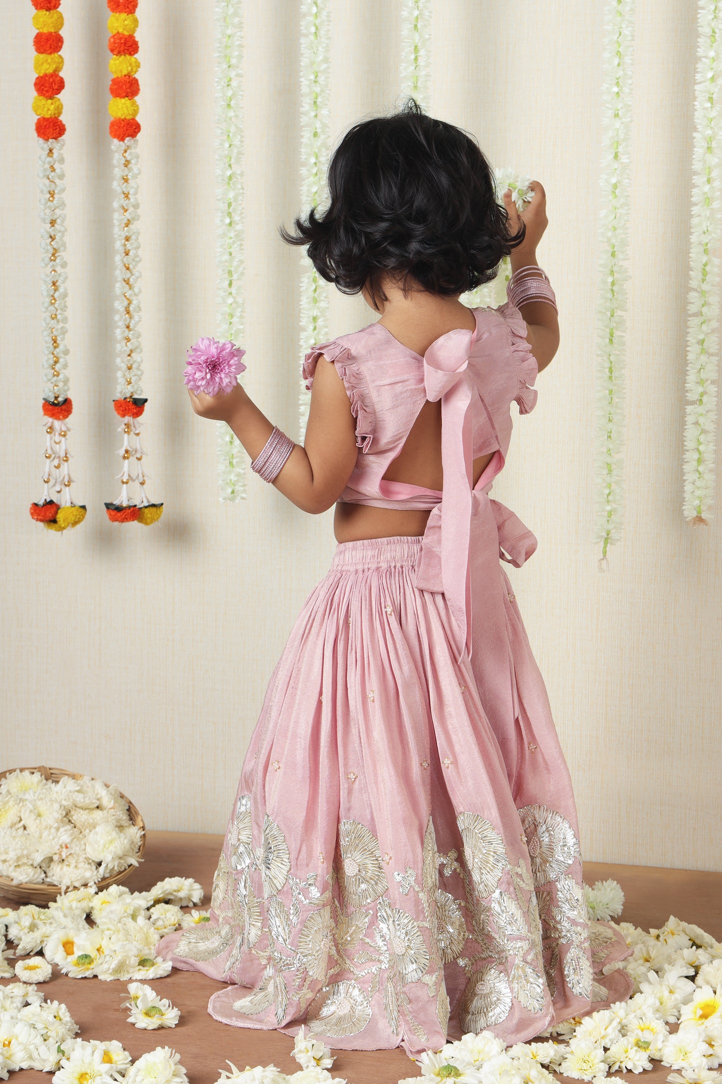 Pink Gota Work Embroidered Top And Lehenga