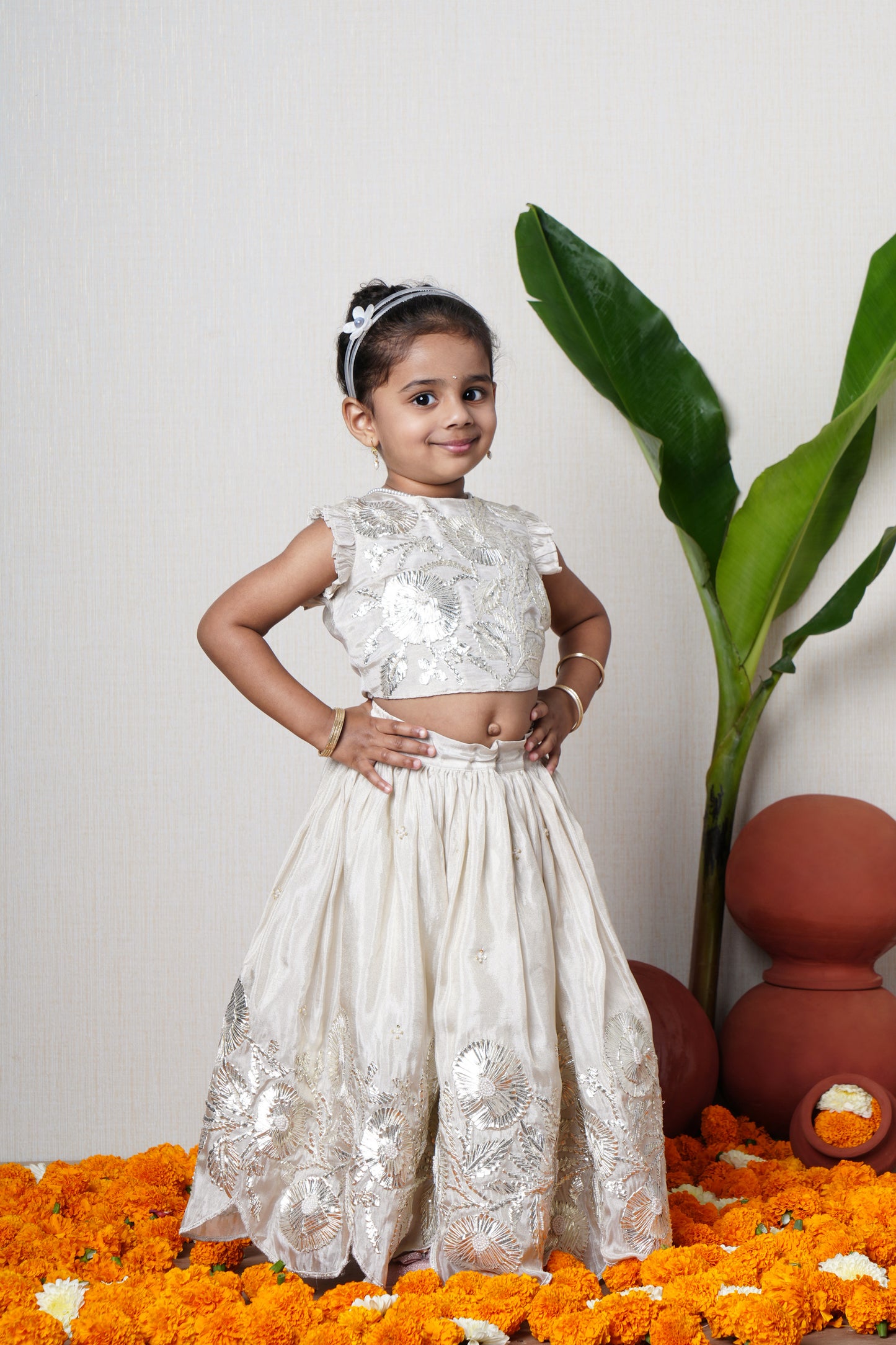 Cauvery Gota Work Embroidered Top And Lehenga