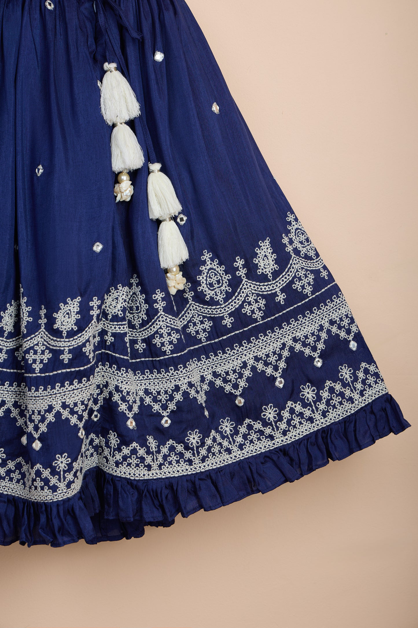 Baghbana Blue Embroidered One Shoulder Top With Lehenga