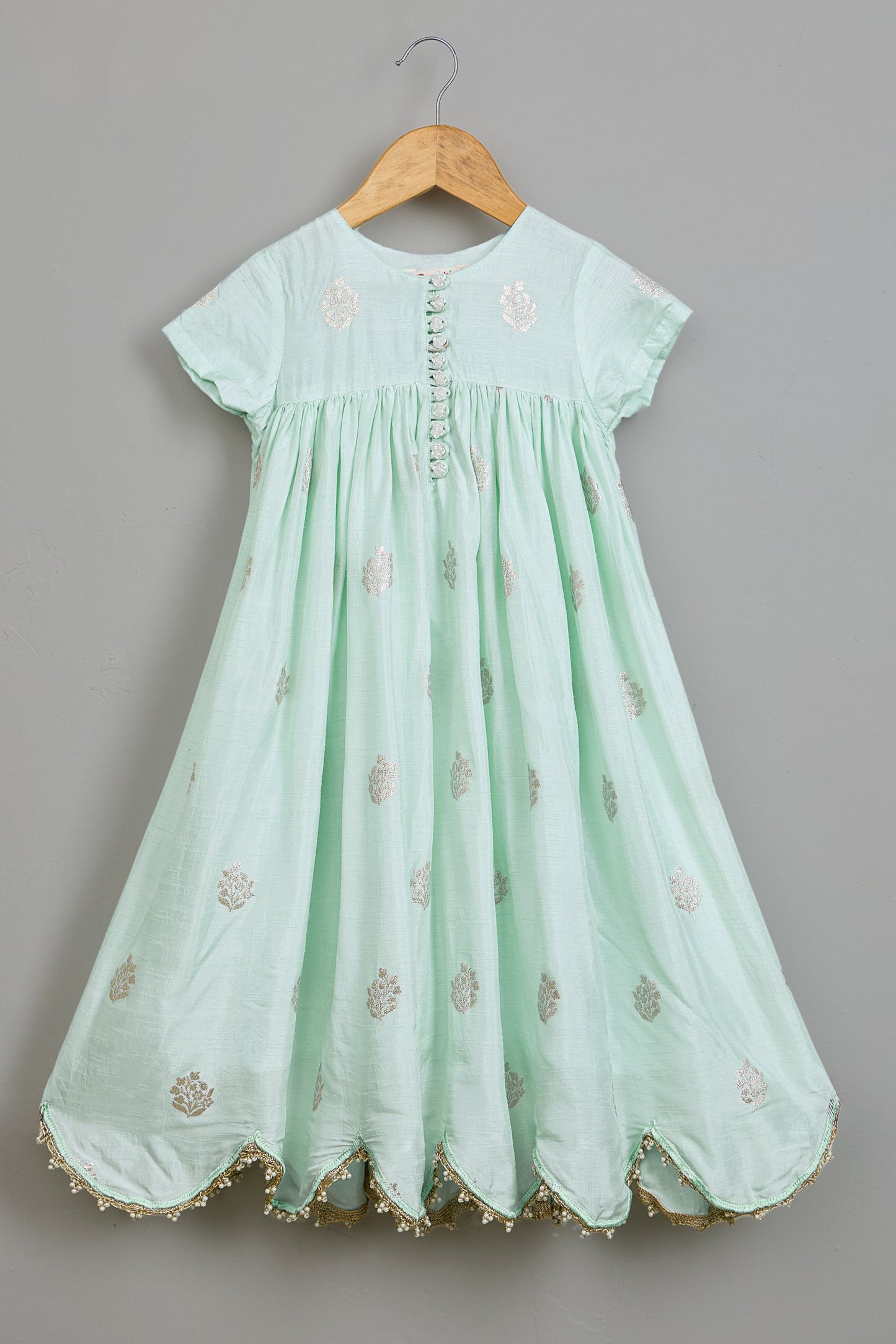 Embroidered Blue Scalloped Hem Kurti