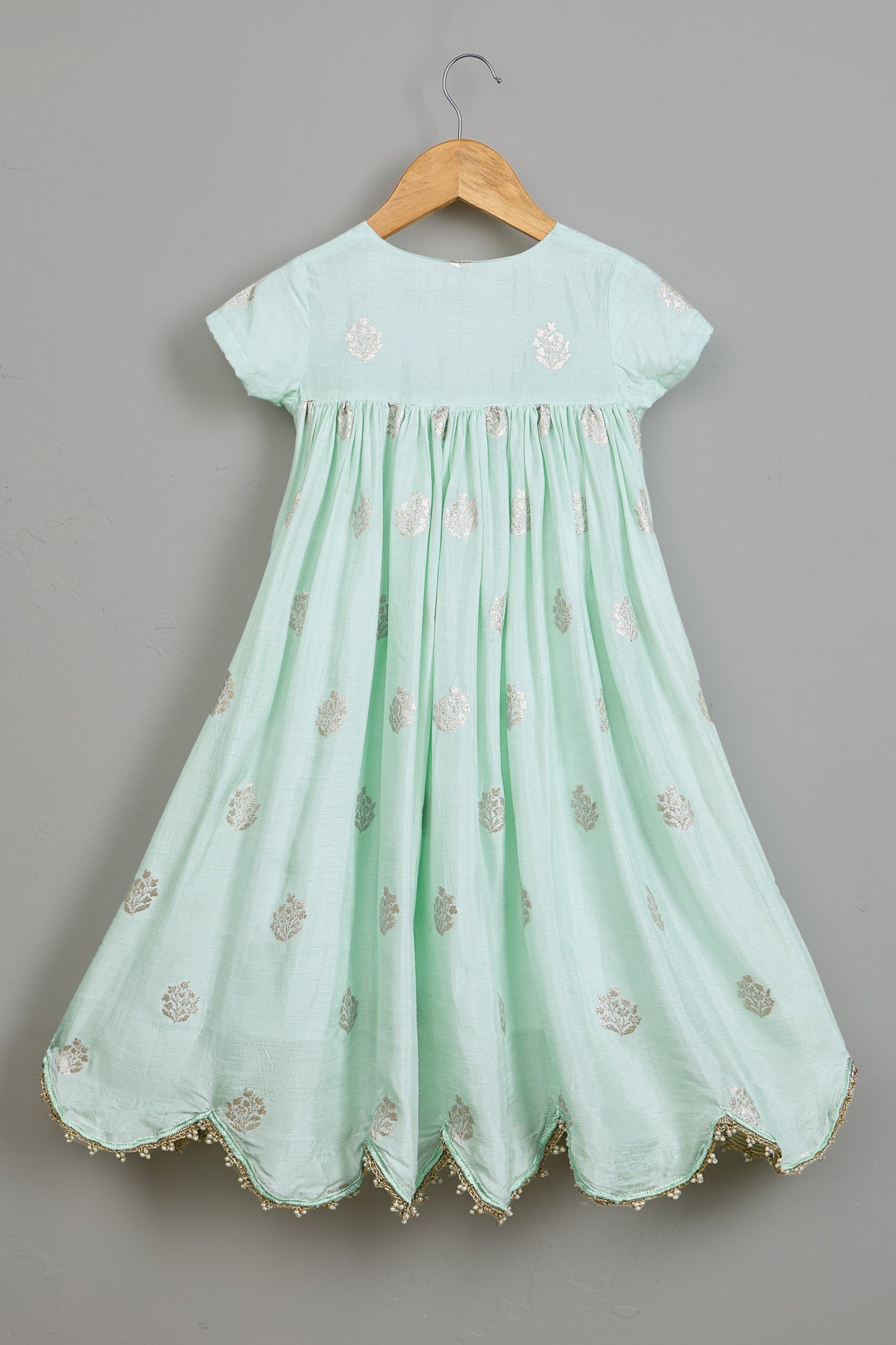 Embroidered Blue Scalloped Hem Kurti