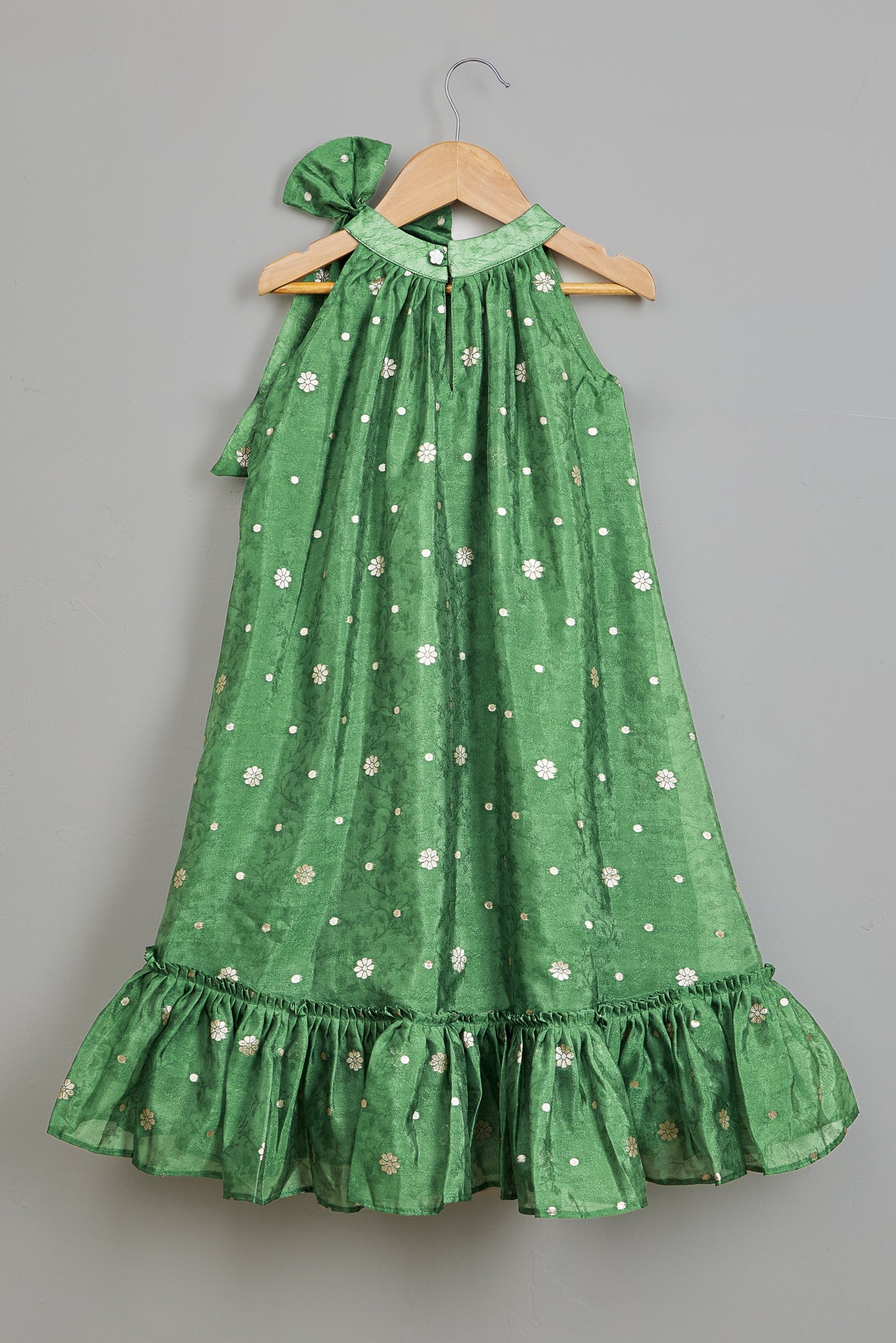 Halter Neck Embroidered Green Kurti