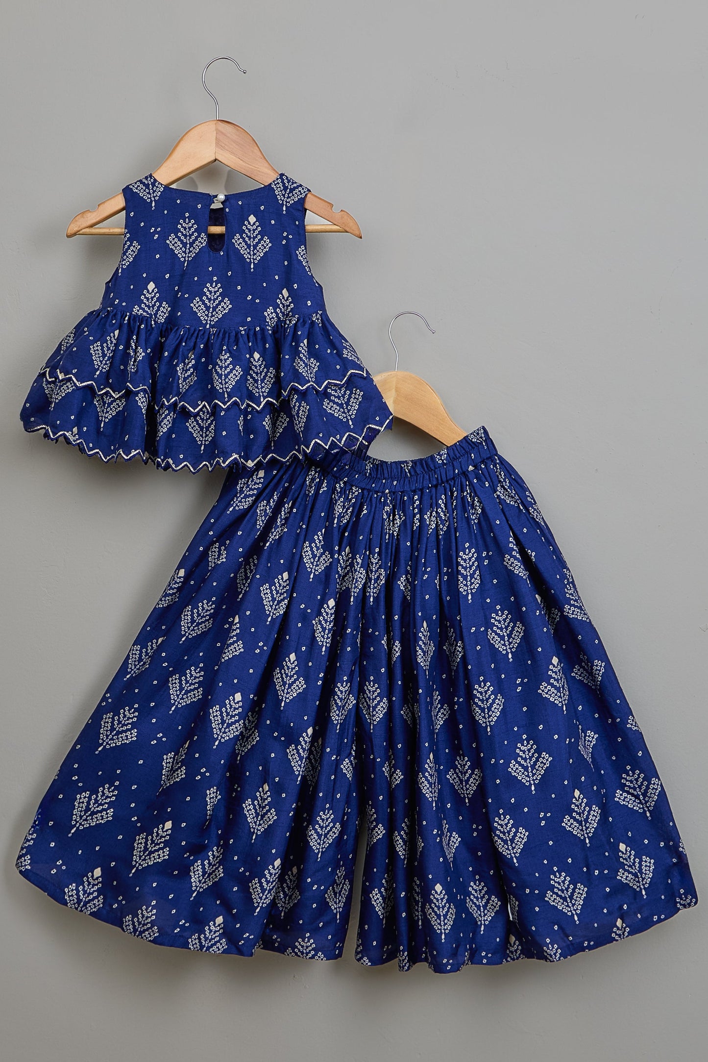 Blue Printed Embroidered Layered Top And Flared Palazzo
