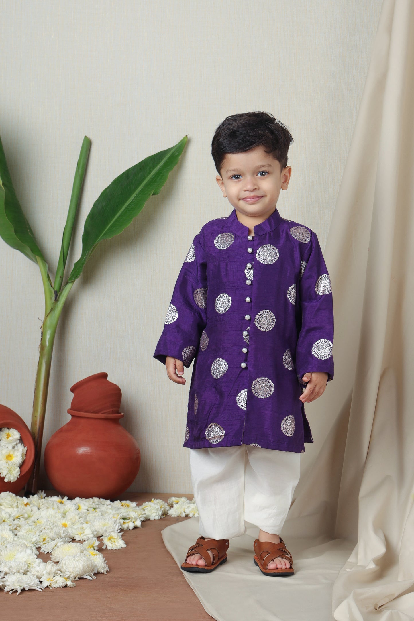 Puple Festive Silk Kurta With Pyjama