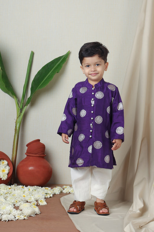 Puple Festive Silk Kurta With Pyjama