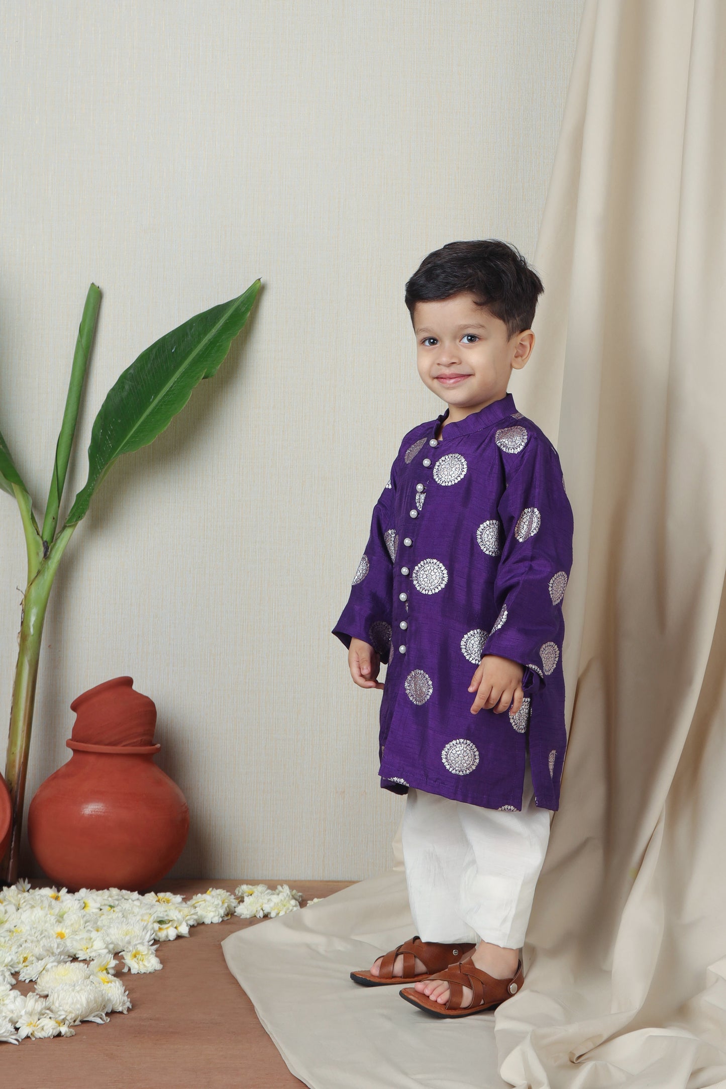 Puple Festive Silk Kurta With Pyjama