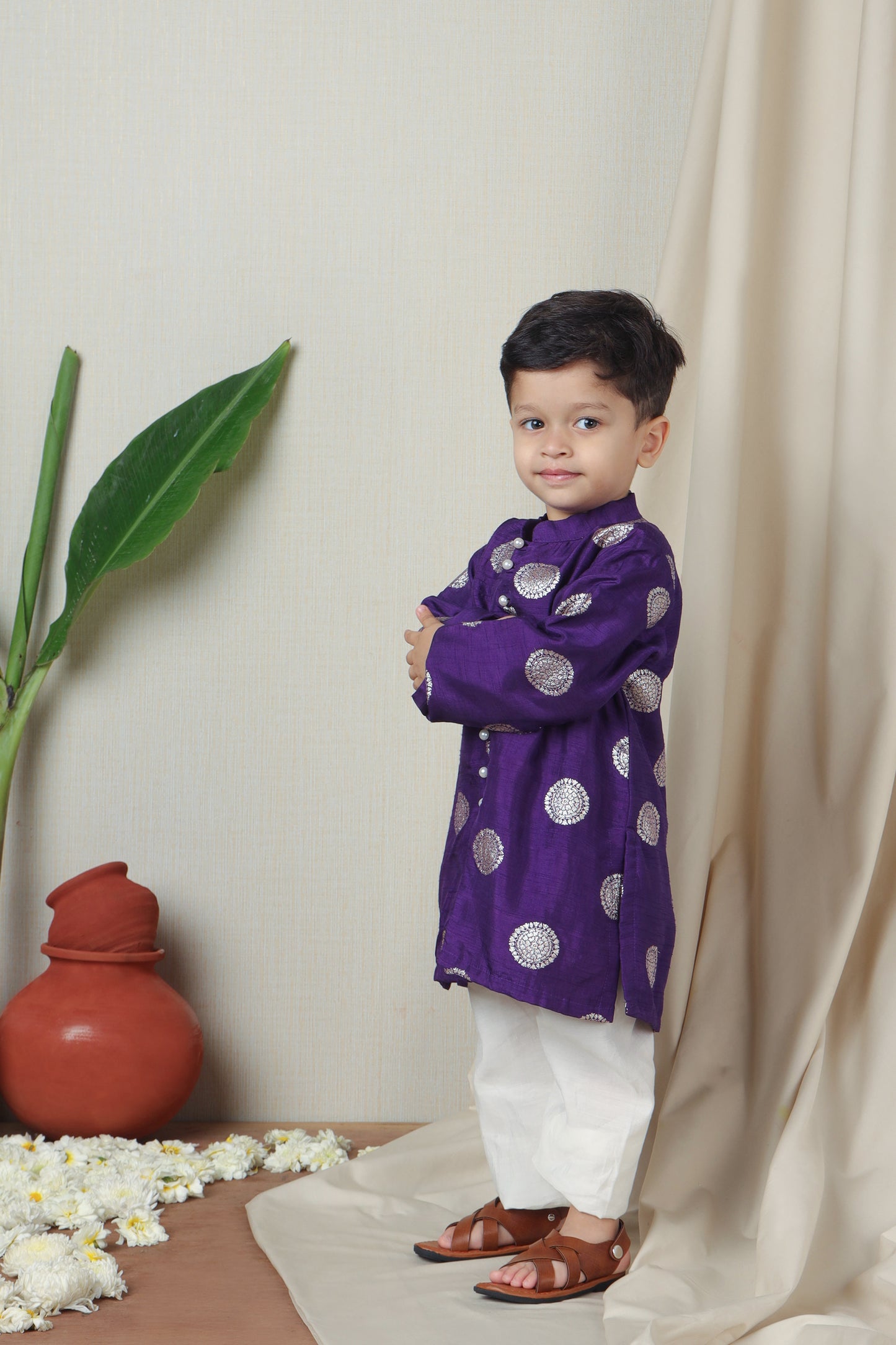 Puple Festive Silk Kurta With Pyjama
