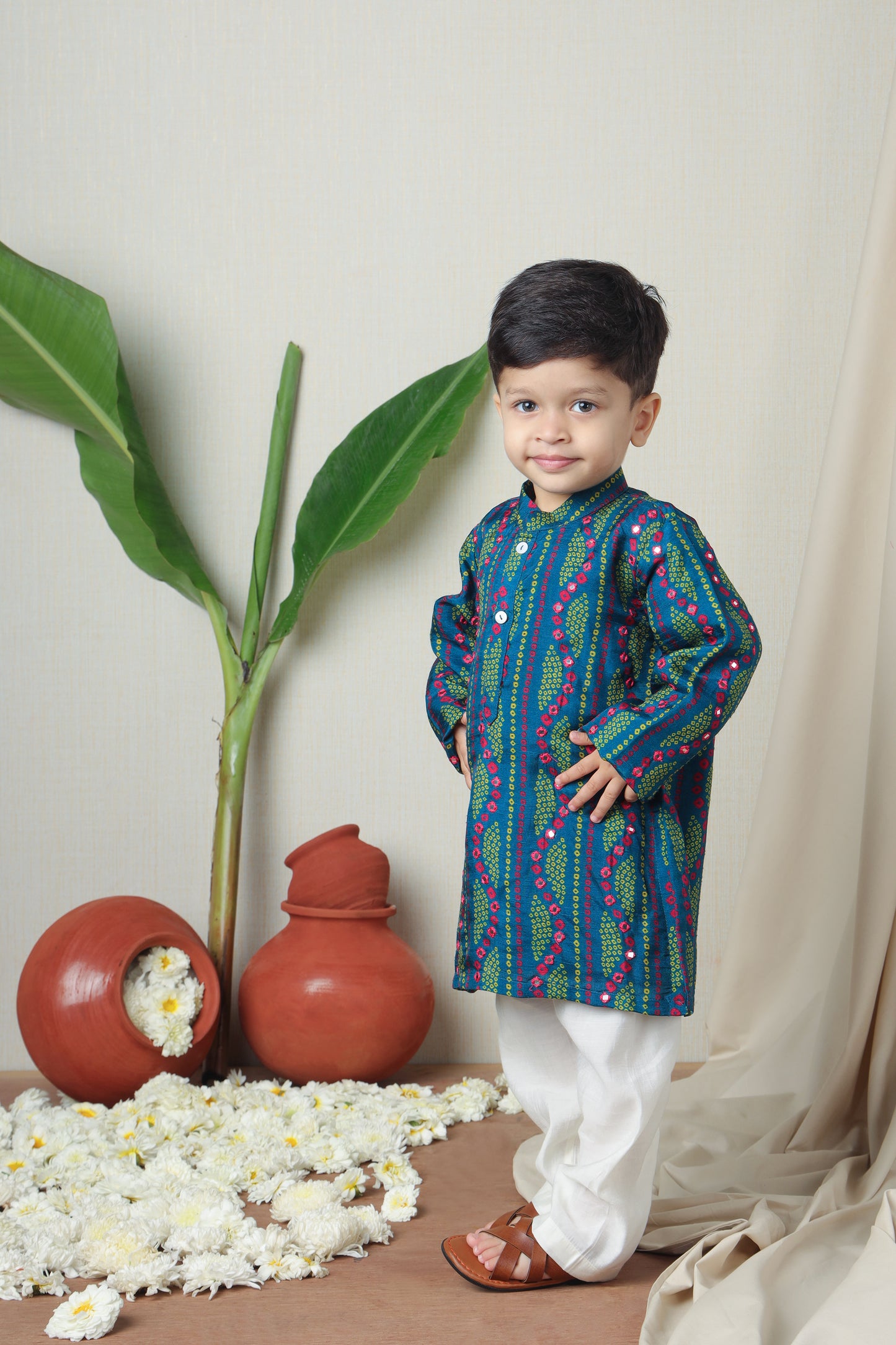 Teal Bandhani Printed Ethnic Kurta Set