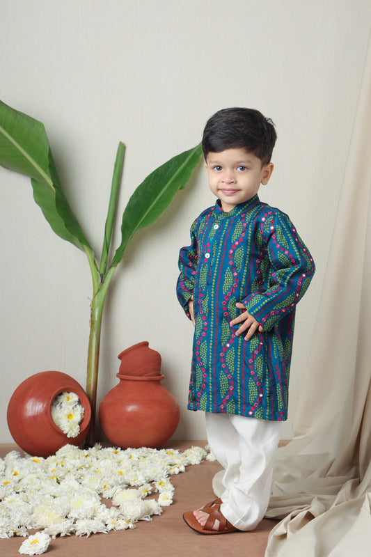 Teal Bandhani Printed Ethnic Kurta Set (Ready To Ship)