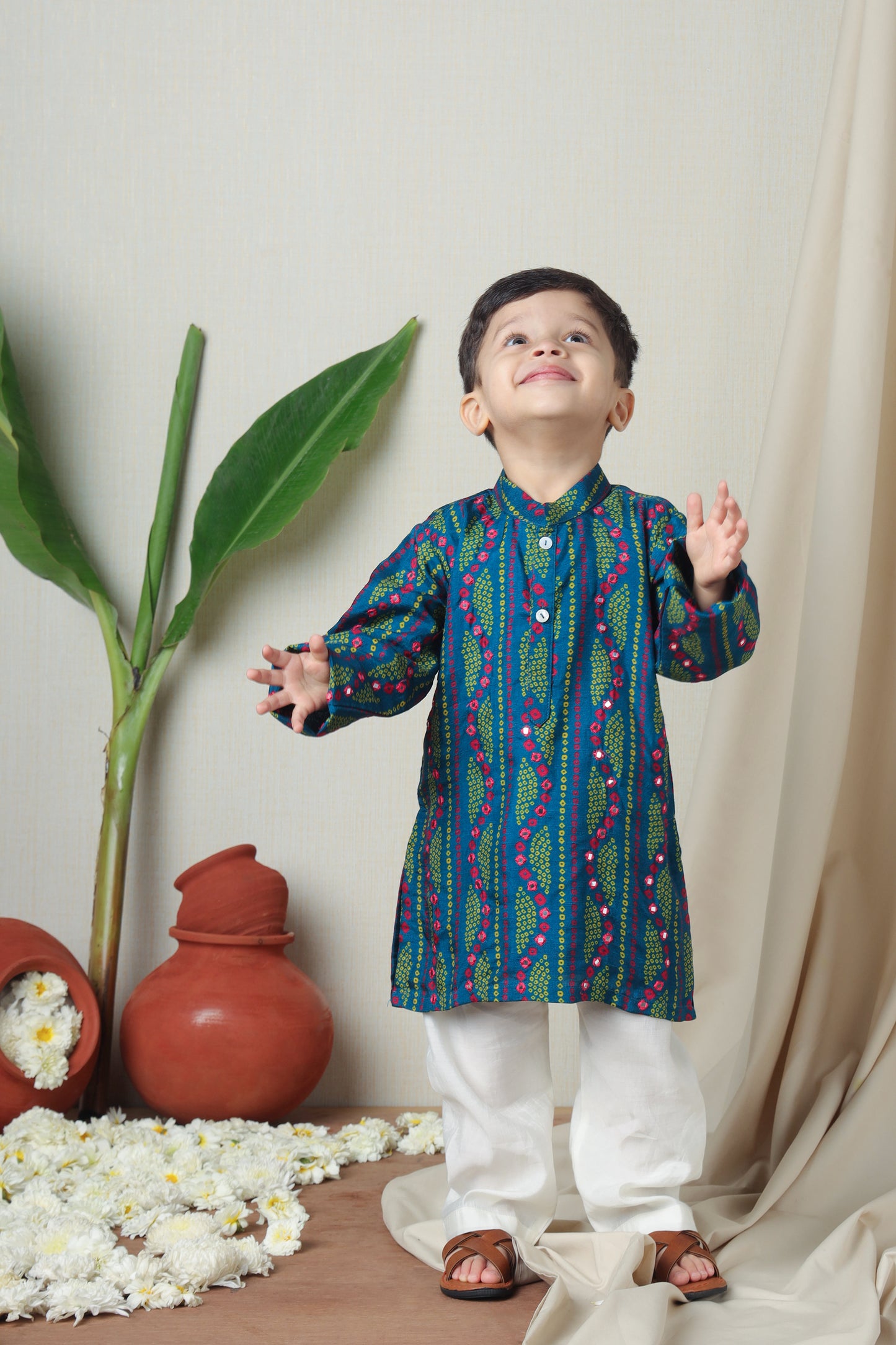 Teal Bandhani Printed Ethnic Kurta Set