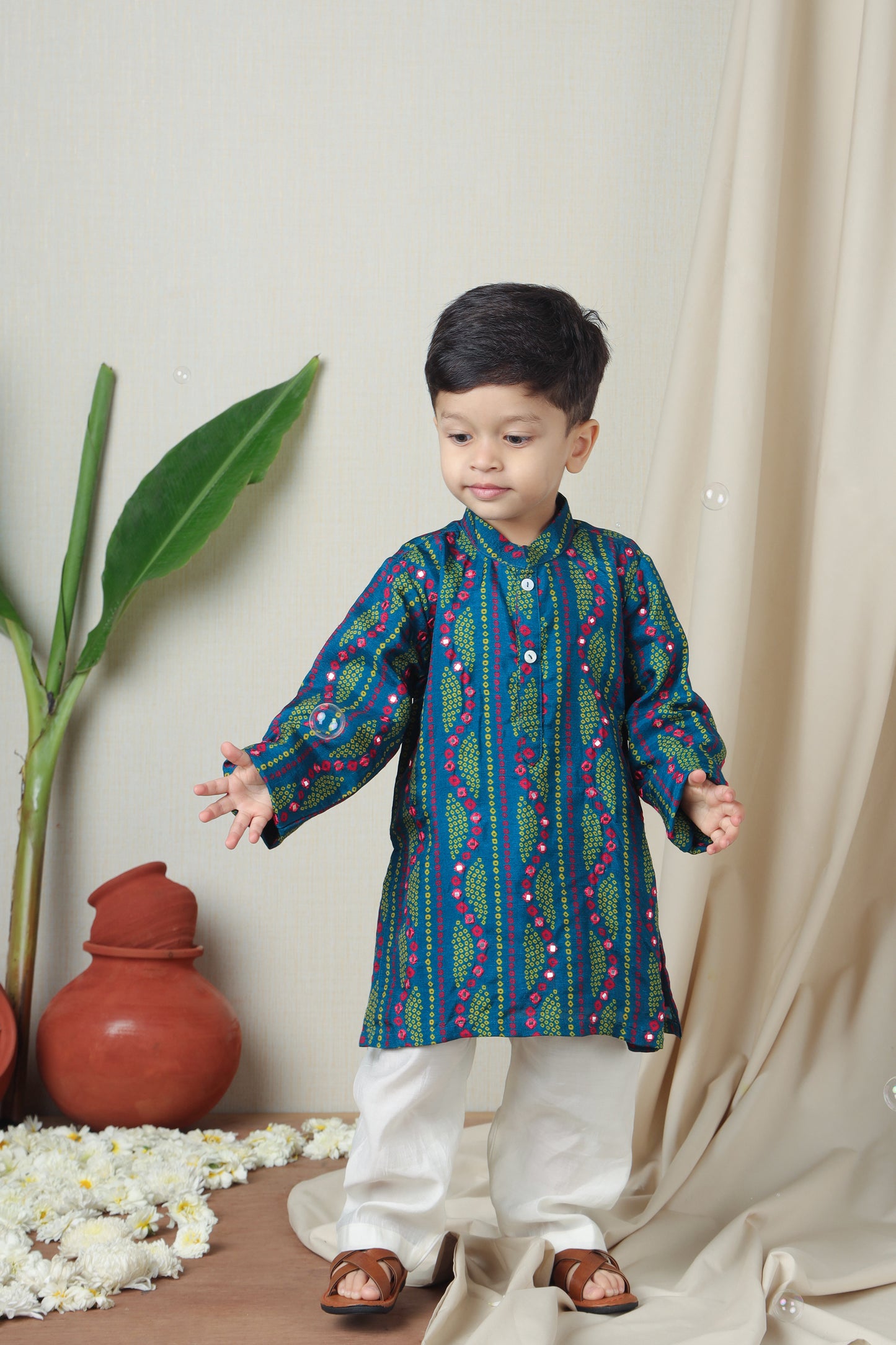 Teal Bandhani Printed Ethnic Kurta Set