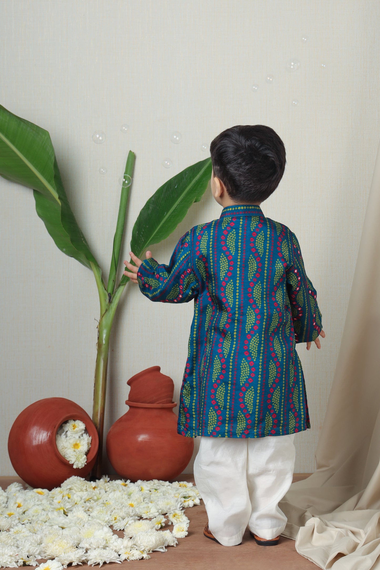 Teal Bandhani Printed Ethnic Kurta Set