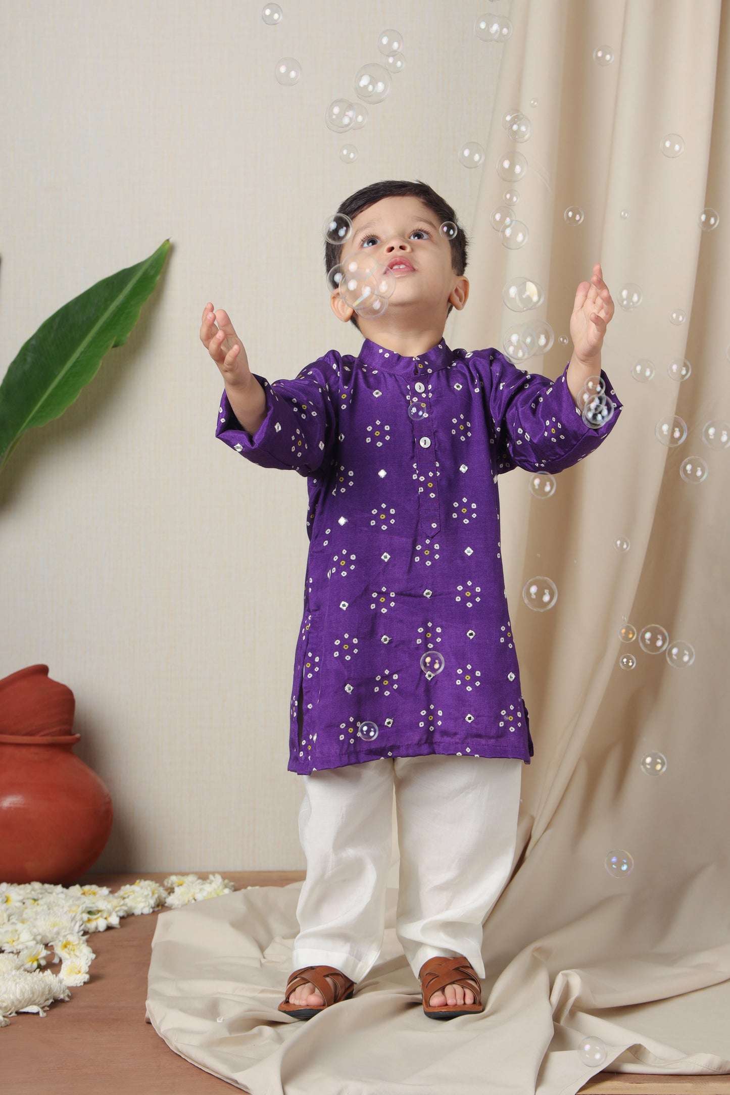 Festive Bandhani Purple Kurta Set