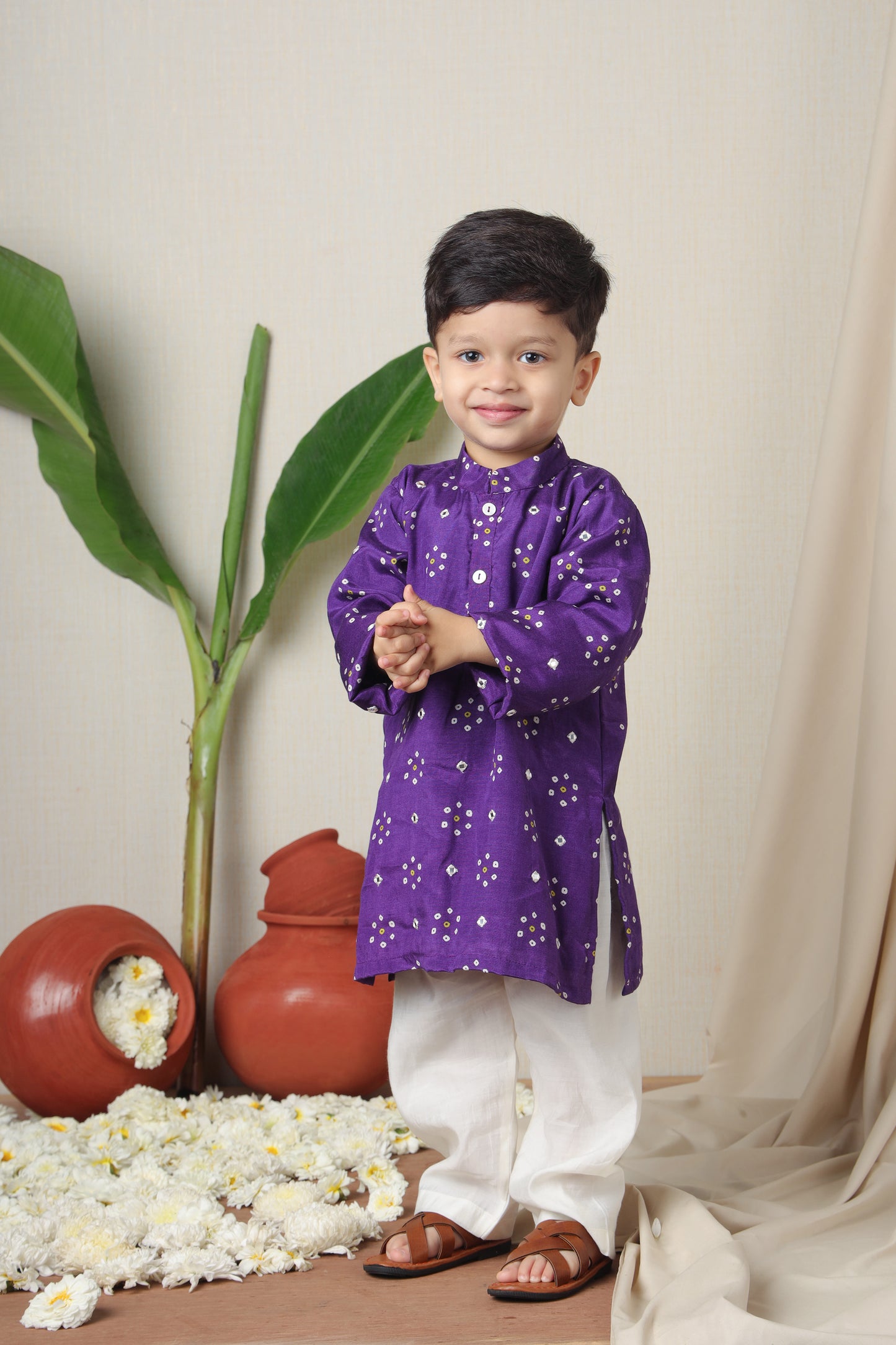 Festive Bandhani Purple Kurta Set