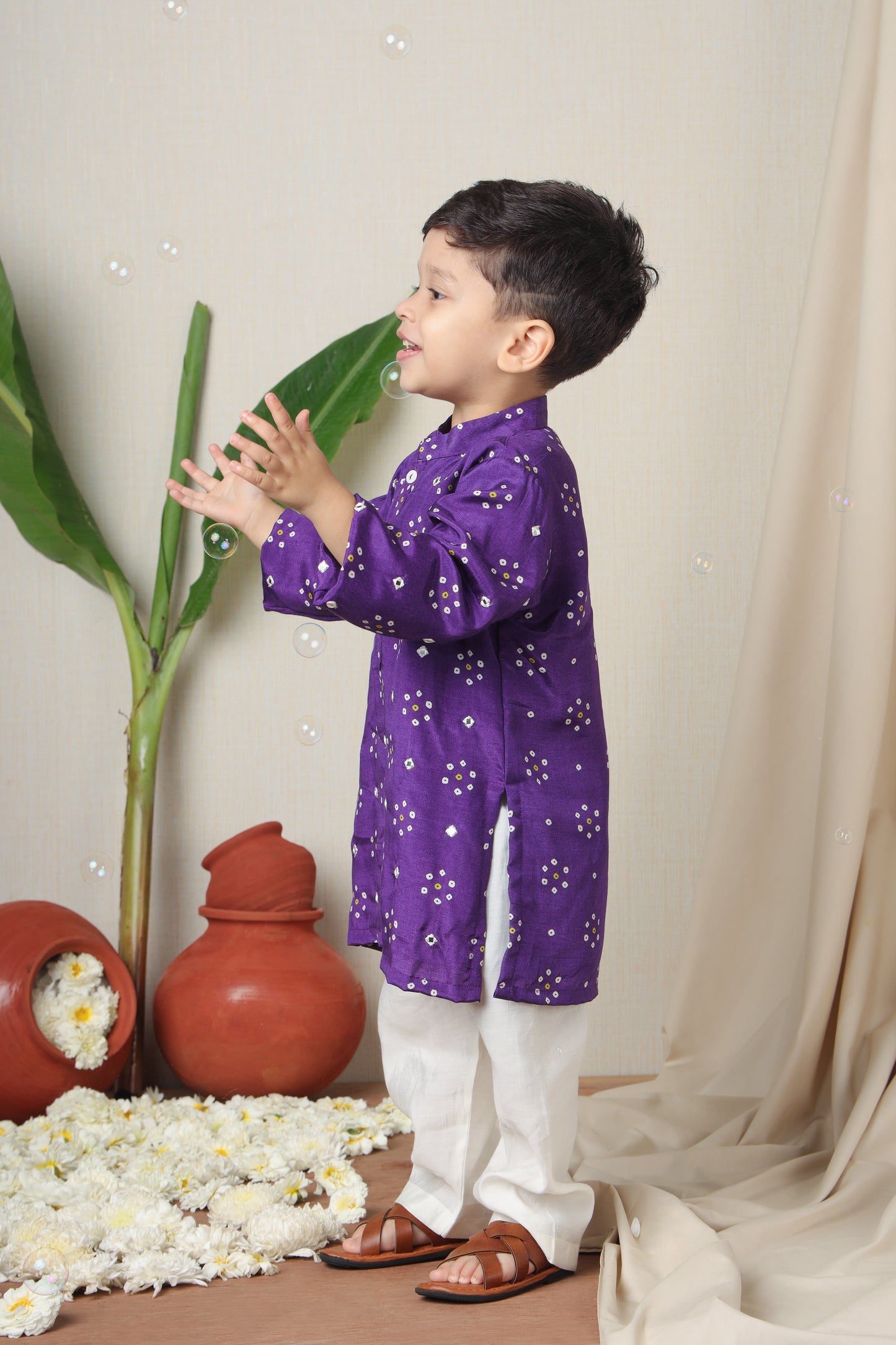 Festive Bandhani Purple Kurta Set
