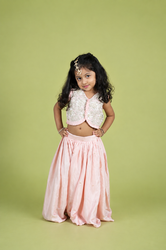 Baby Pink Gota and Moti Hand Embroidered Palazzo Blouse Set