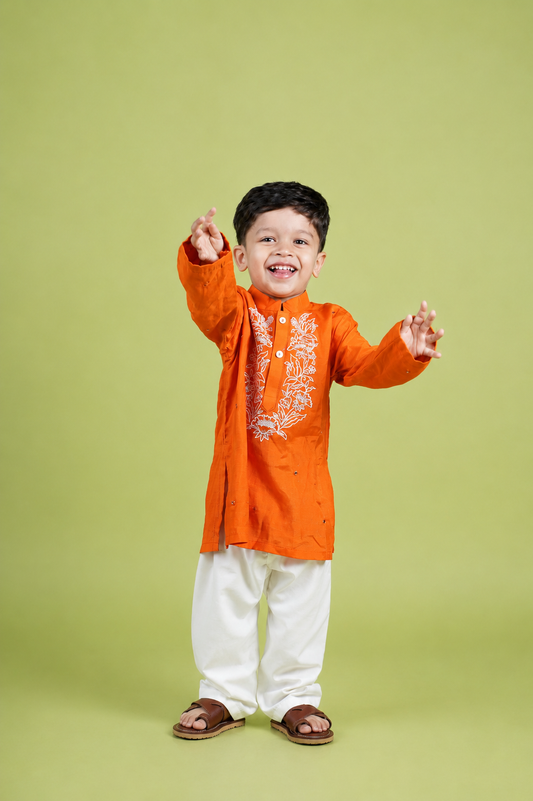 Orange Thread Work Kurta with Pyjama