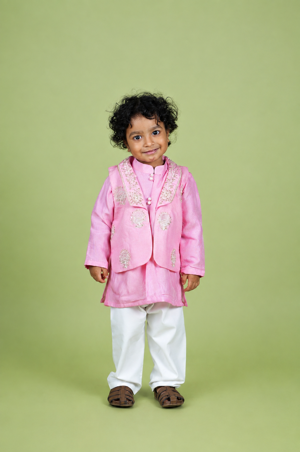 Blush Pink Dori and Moti Hand Embroidered Jacket Kurta Set