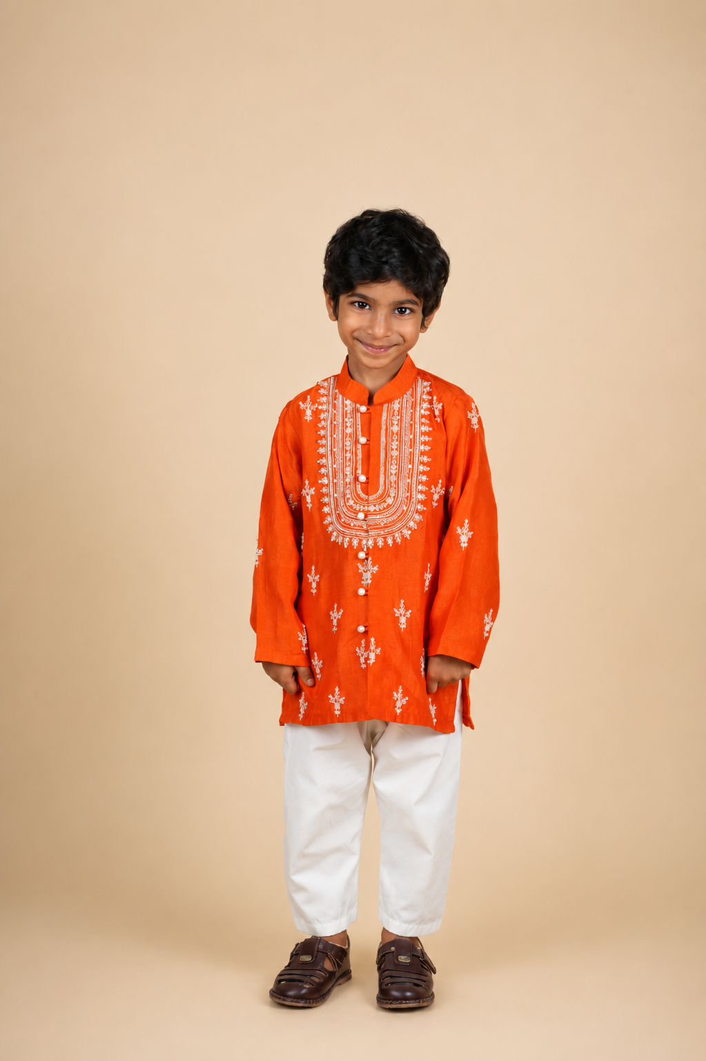 Rust Dori and Moti Work Kurta Set