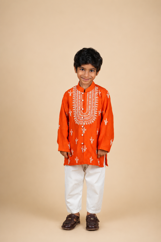 Rust Dori and Moti Work Kurta Set