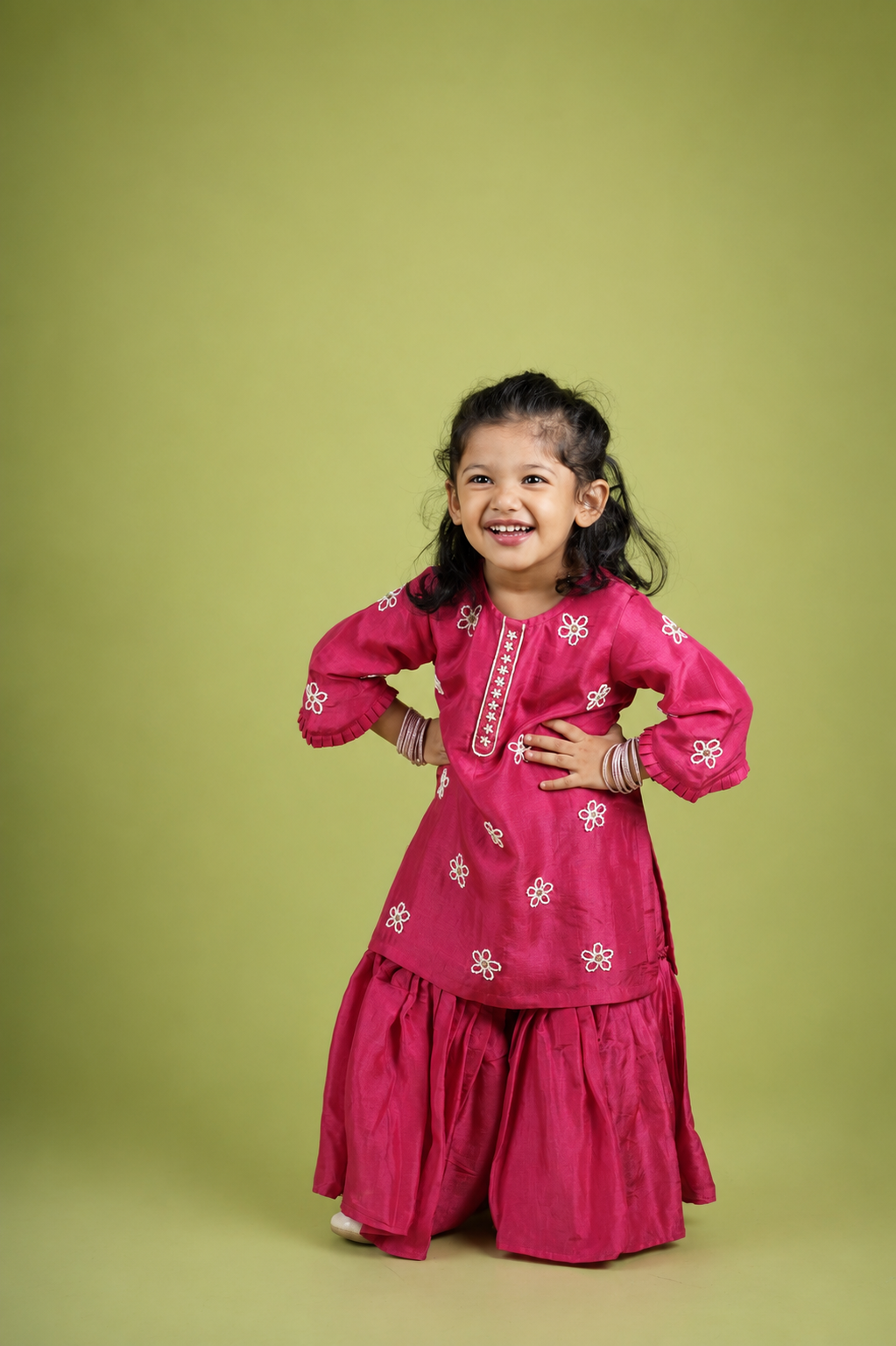 Rani Pink Moti Hand Embroidered Kurti Sharara Set