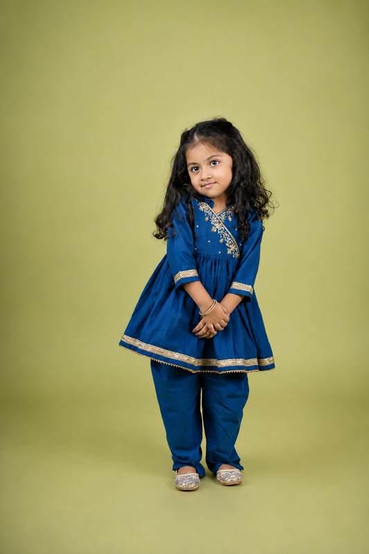 Teal Blue Zari and Moti Hand Embroidered Peplum Dhoti Set