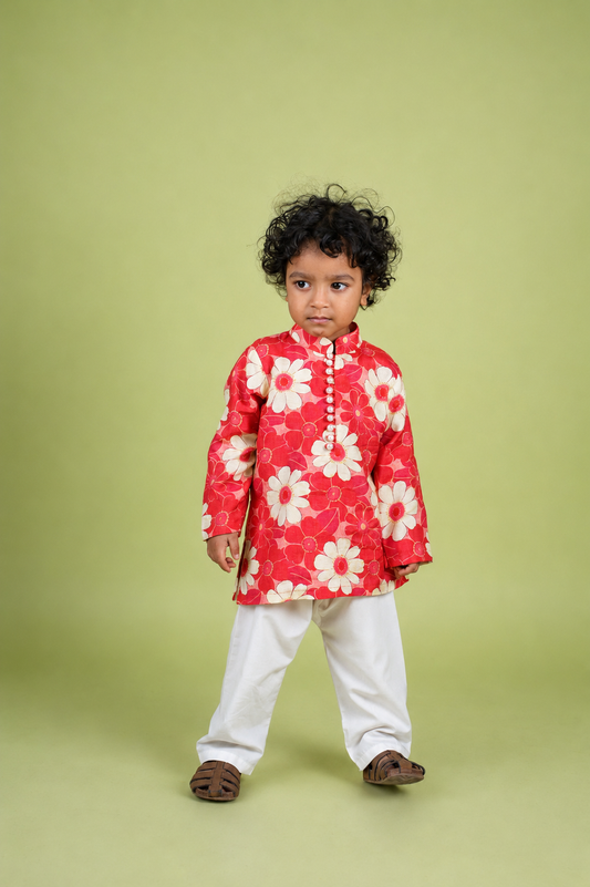 Red Floral Kurta Set