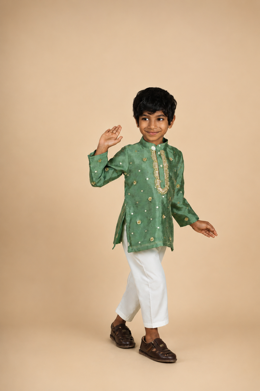 Sage Green Sequin and Moti Work Kurta Set