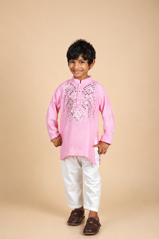 Pink Abla Work Kurta Set