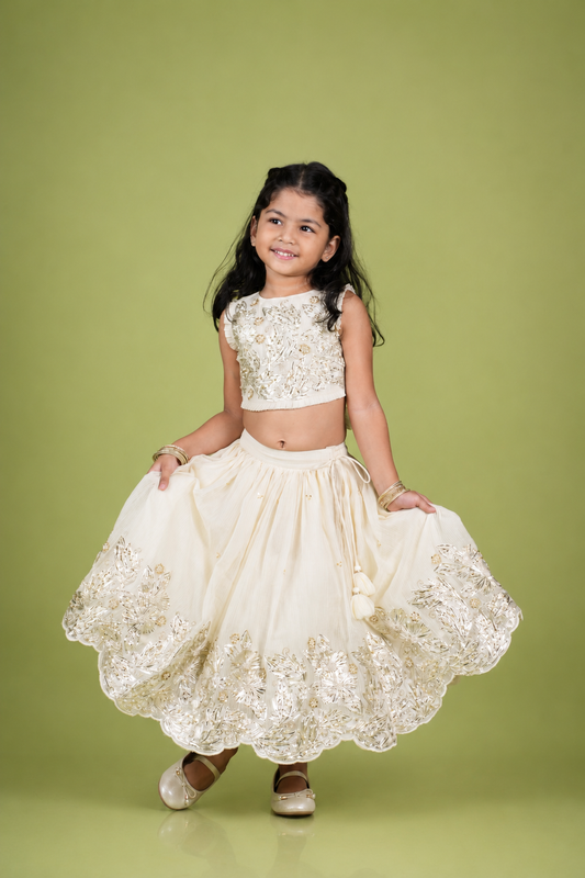 Off White Gota Moti Work Lehenga Blouse Set