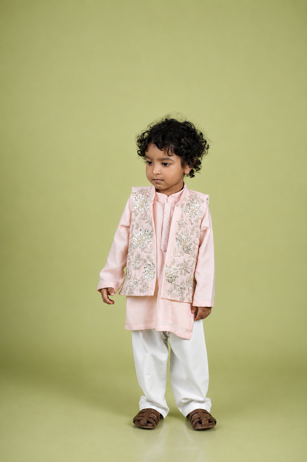 Blush Pink Gota Moti Work Jacket Kurta Set