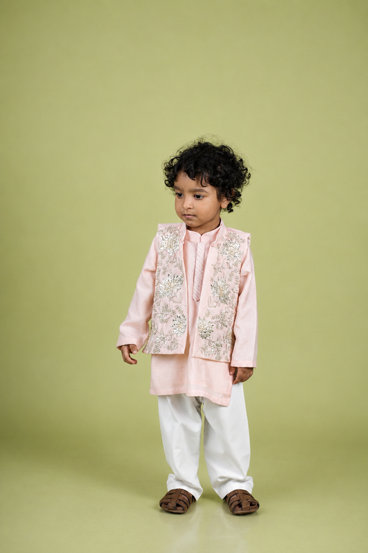 Blush Pink Gota Moti Work Jacket Kurta Set