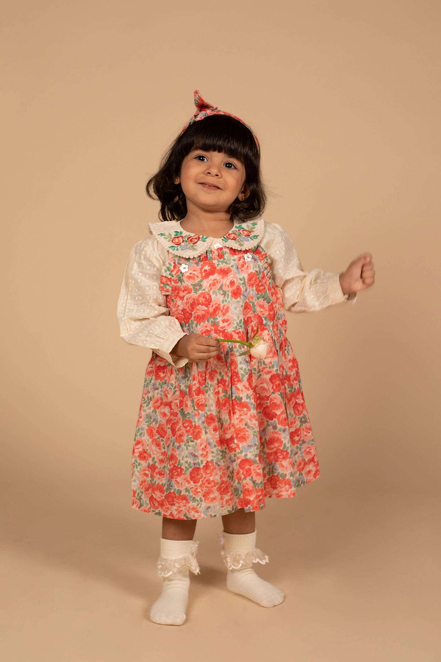 Clementine Blouse & Pinafore dress – front view | Poochkie kids Indian ethnic wear