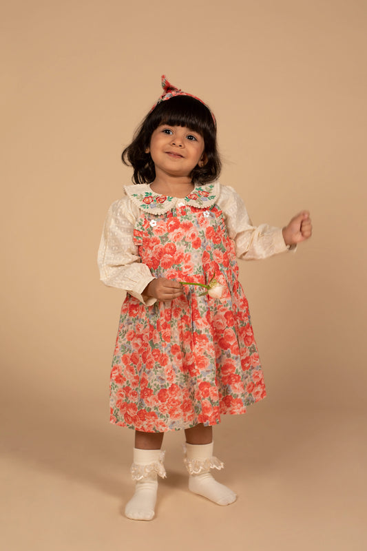 Clementine Blouse & Pinafore dress – front view | Poochkie kids Indian ethnic wear