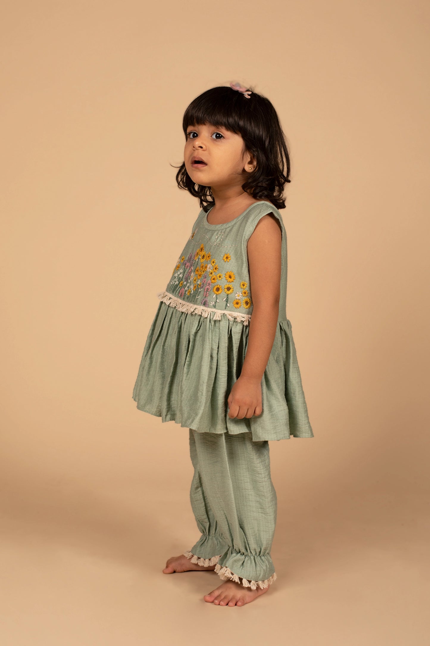 Sunflower Field Peplum Top and Pant Set – back view | Poochkie kids Indian ethnic wear