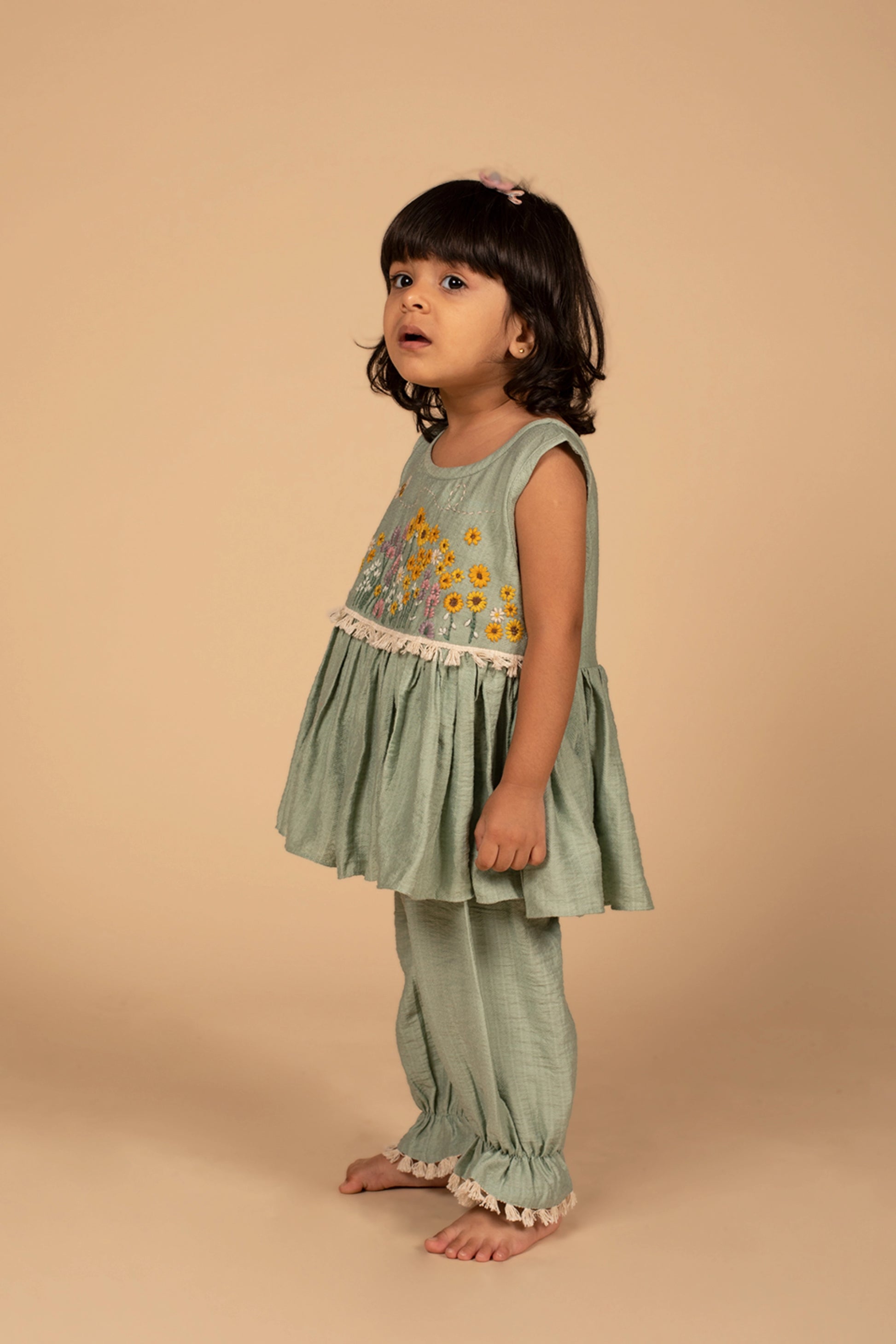 Sunflower Field Peplum Top and Pant Set – back view | Poochkie kids Indian ethnic wear