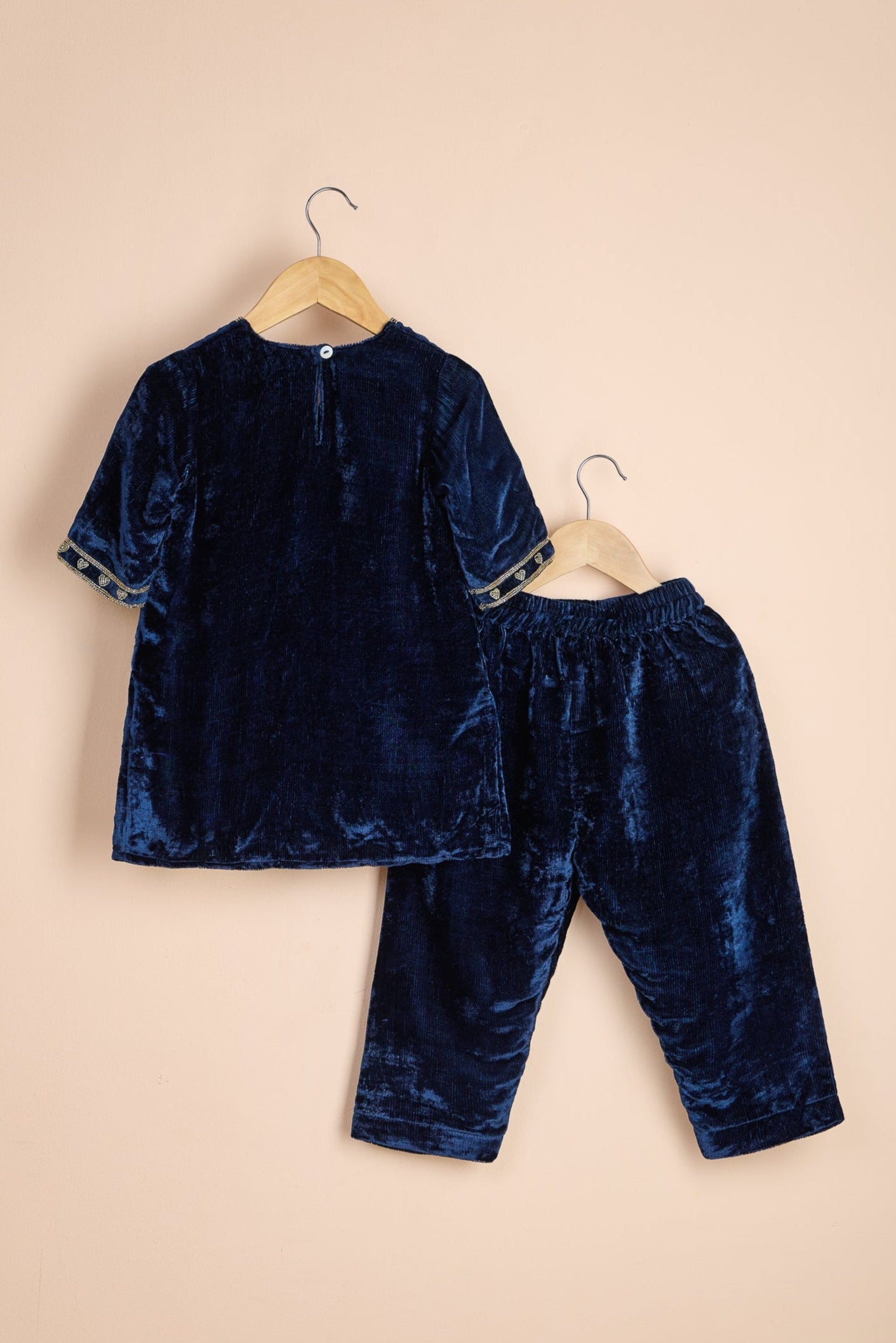 Blue Dilbar Velvet Zardozi Embroidered Pant Set