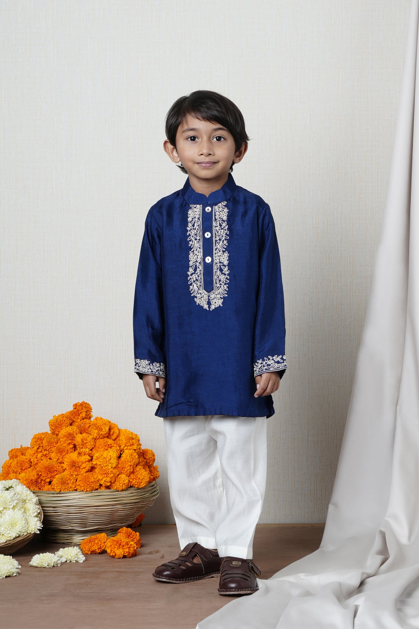 Embroidered midnight blue kurta & pant set