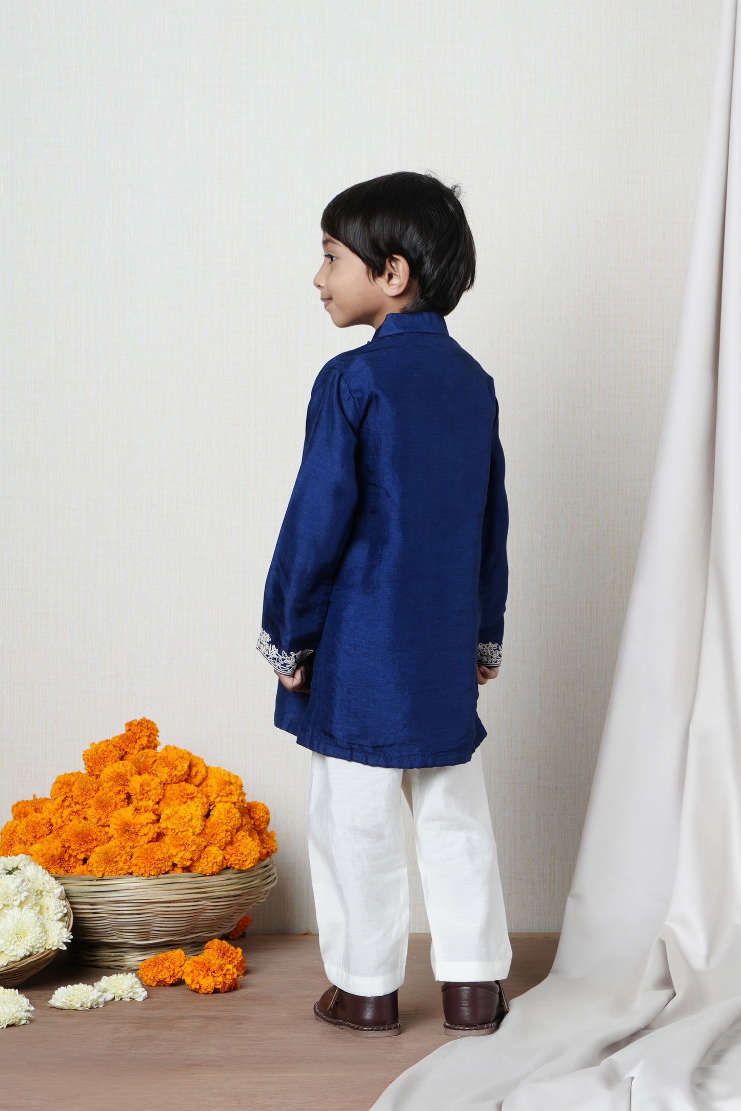 Embroidered midnight blue kurta & pant set