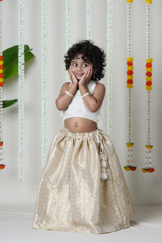 Chandrika Halter Neck Blouse And Brocade Lehenga Set