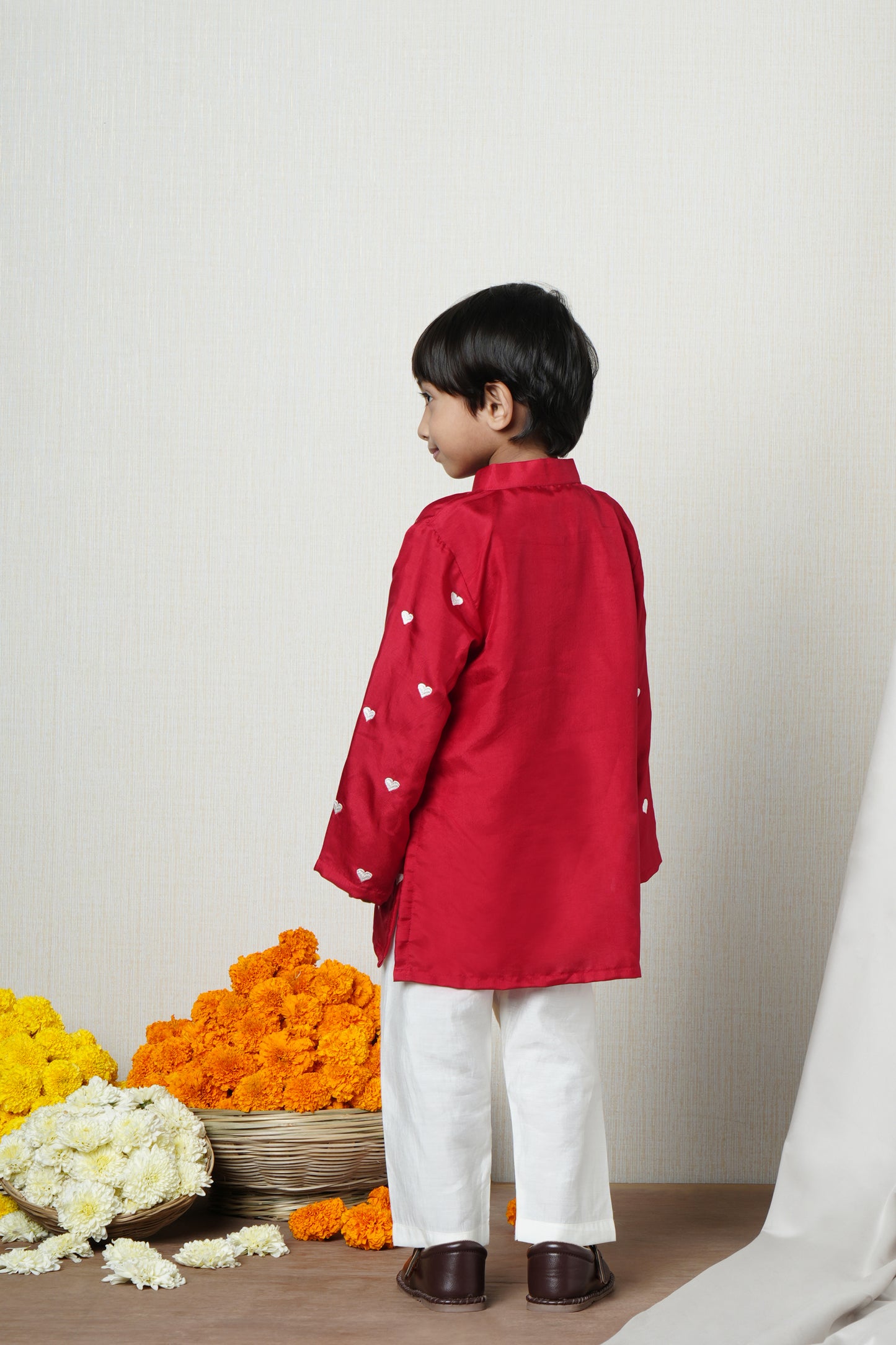 Red Heart Embroidered Kurta And Pyjama